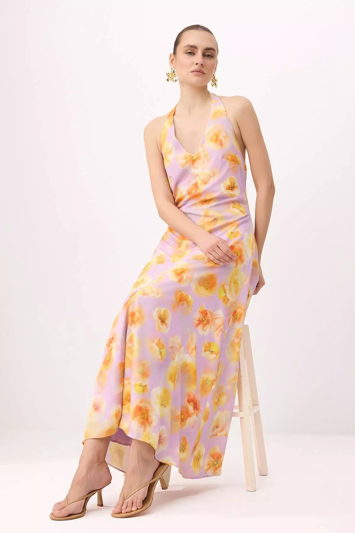 Lilac-Multicolor Floral V-Neck Maxi Woven Dress Twoss26El319