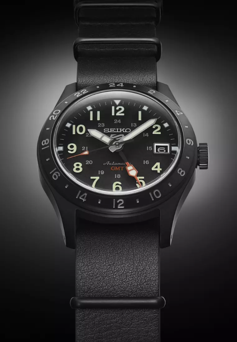 Seiko 5 Sports Field ‘Deception’ Mechanical GMT Calfskin Leather Strap Automatic Watch SSK025K1