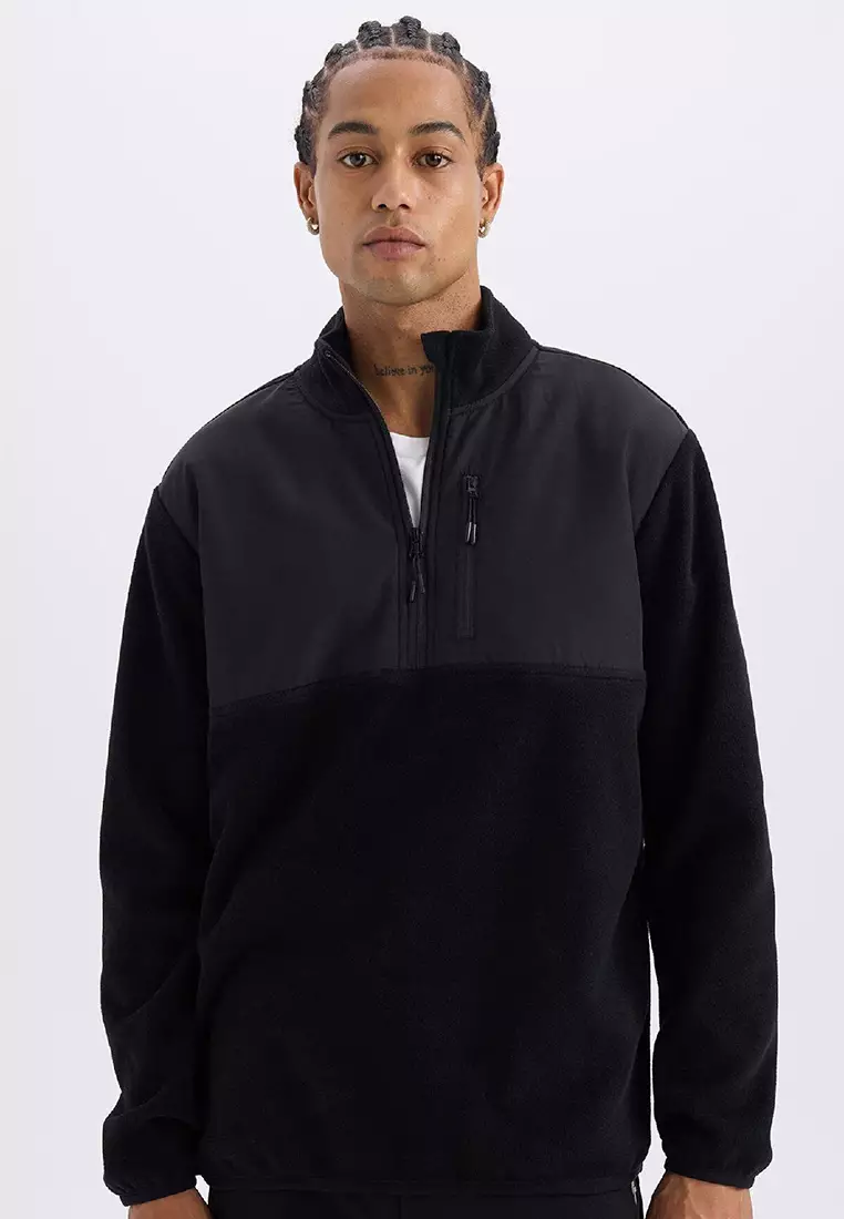 Fit Standard Fit Stand Collar Zippered Polar Fleece Sports Sweatshirt