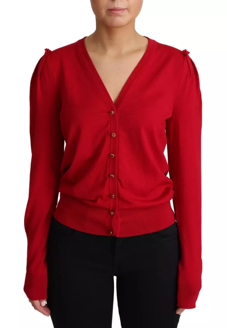 Red button store down cardigan