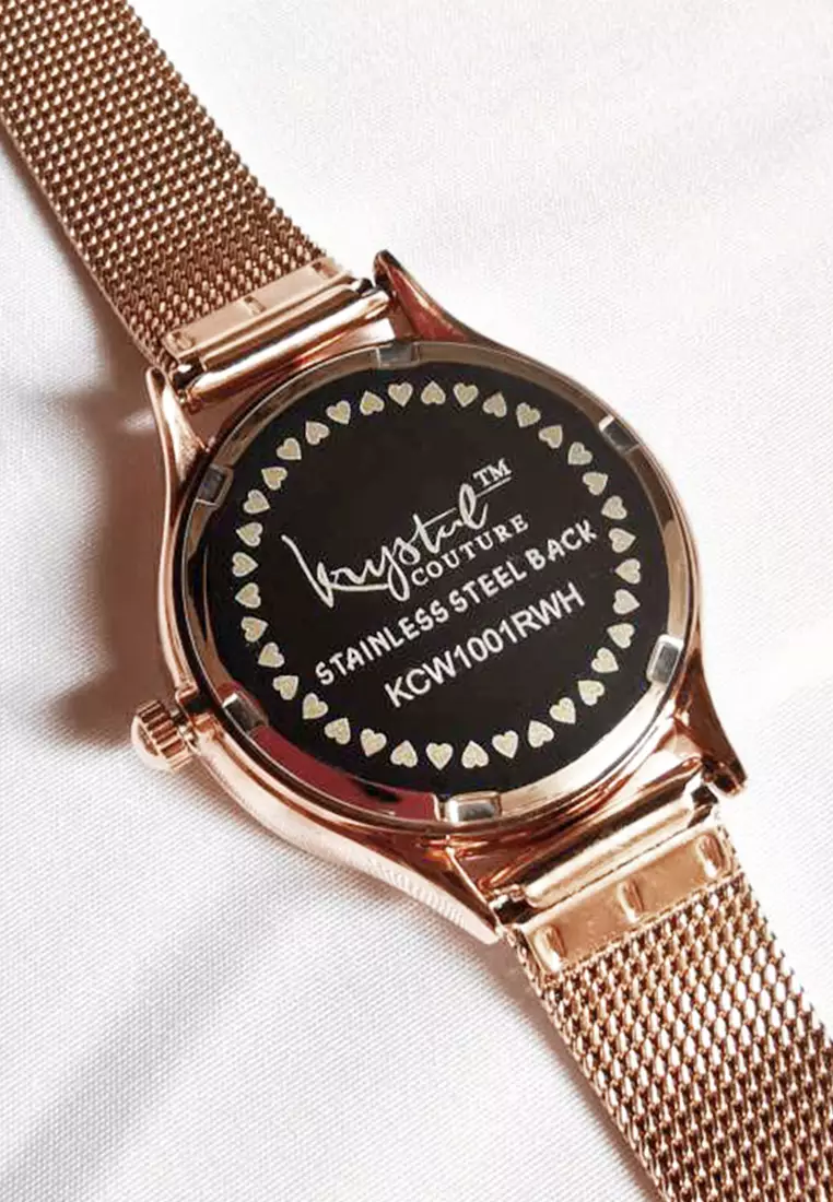 Geometric Mineral Glass Feat SWAROVSKI®Crystal Watch Rose Gold White