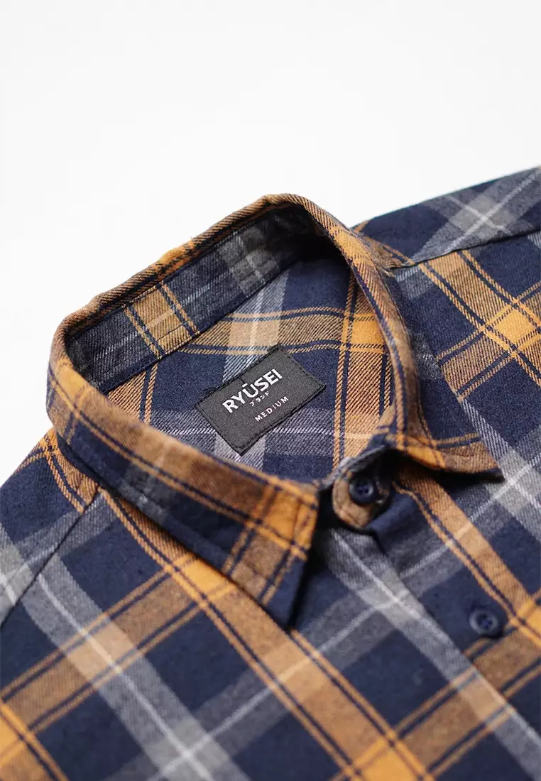 Ryusei Sht Flanel Karazaki Navy Yellow