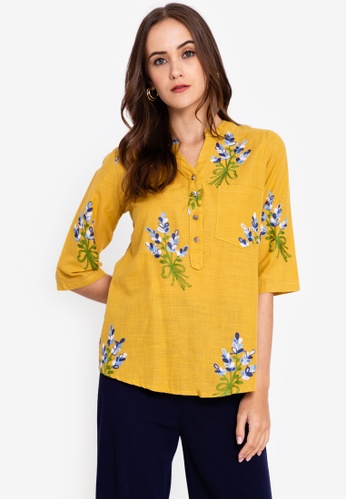 Beyond The Seams Nicole Notch Neckline 3/4 Sleeves Embroidered With ...