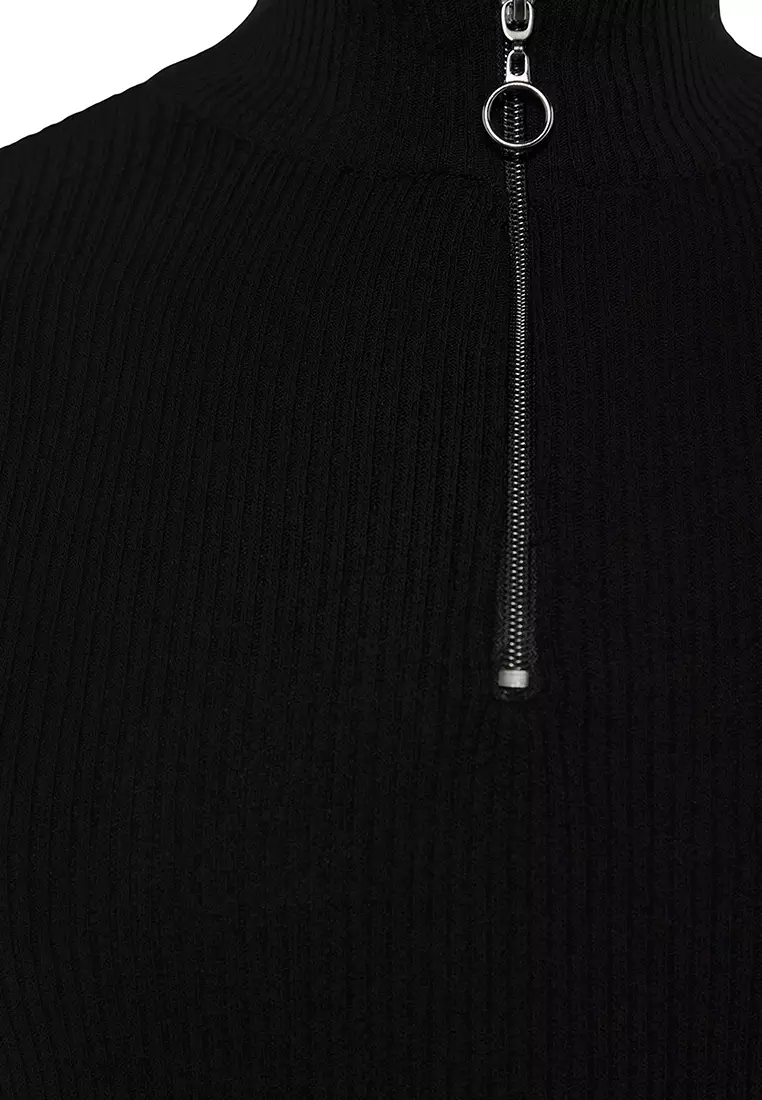 Slim Fit Half Turtleneck Zipper Corduroy Sweater