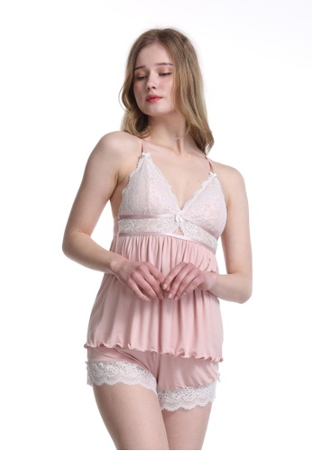 QuestChic white and pink and multi Audrene Soft Lace Modal Shorts 23428AA756C6C0GS_1