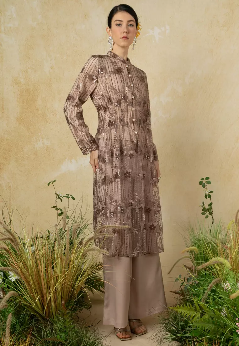 Citra Lace Long Top With Pants Set