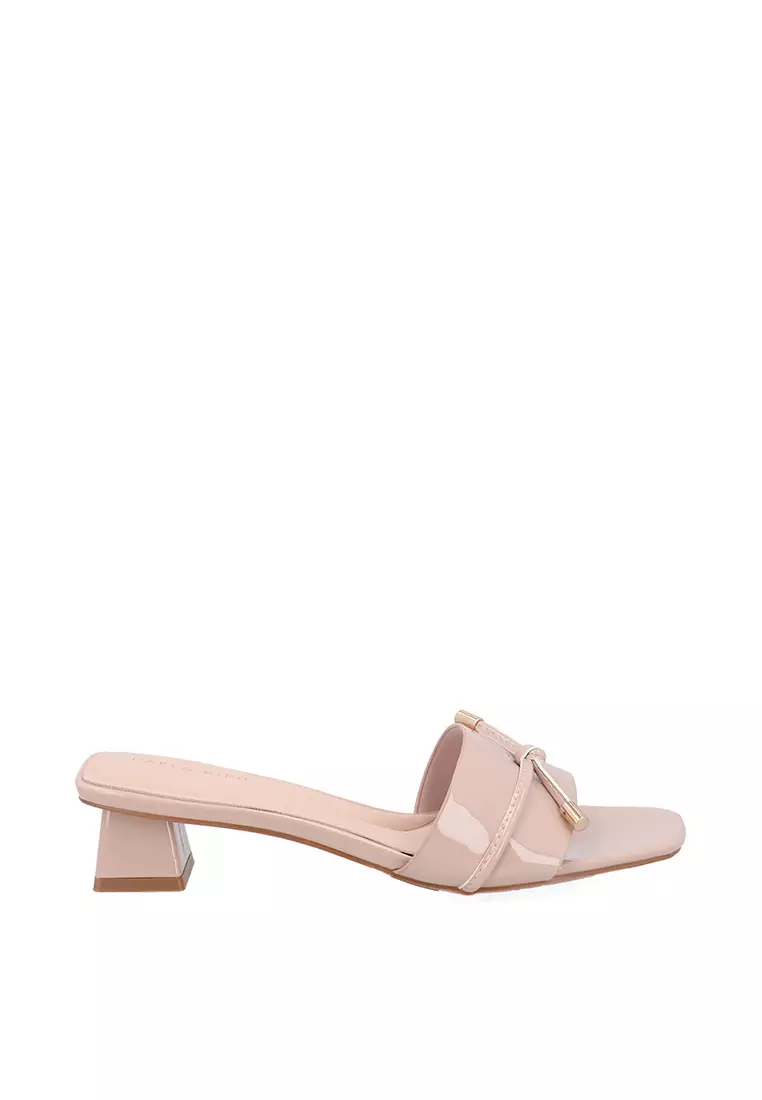 Dark Beige Glossy Chunky Heeled Sandals