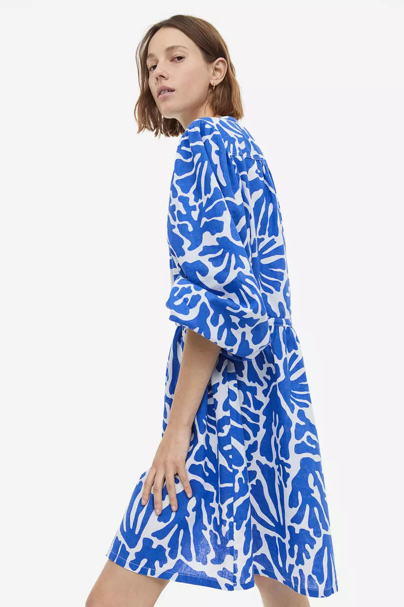 H&m blue print dress store