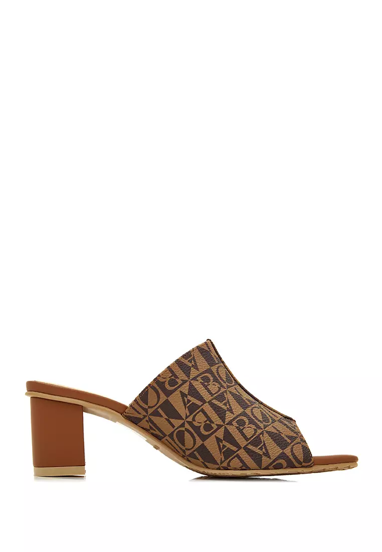 Discount on Bonia  shoes - SKU: Dark Brown Sherry Monogram Square Toe Sandal Heels Ii