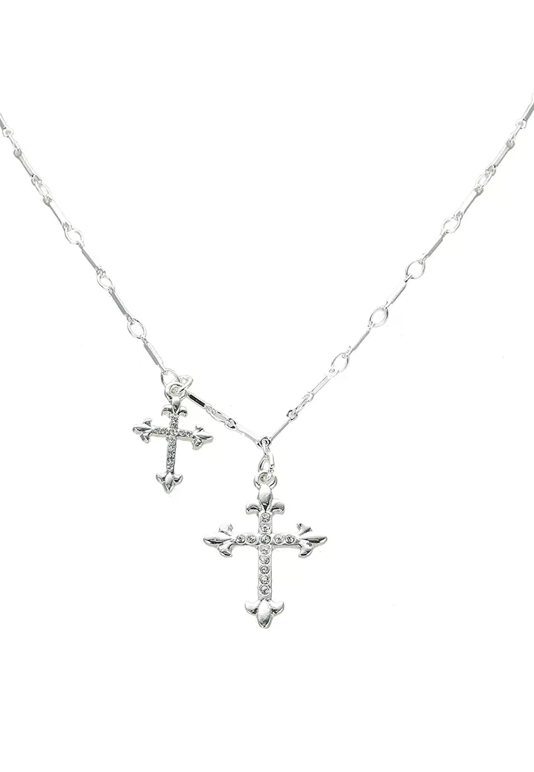 Gold double cross discount necklace
