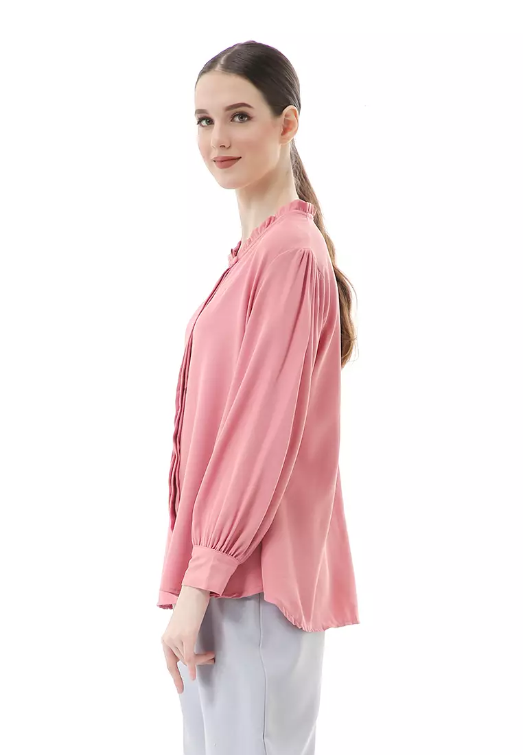 Vionka Kemeja Atasan Wanita Opnaisel Motif Polos - Dusty Pink