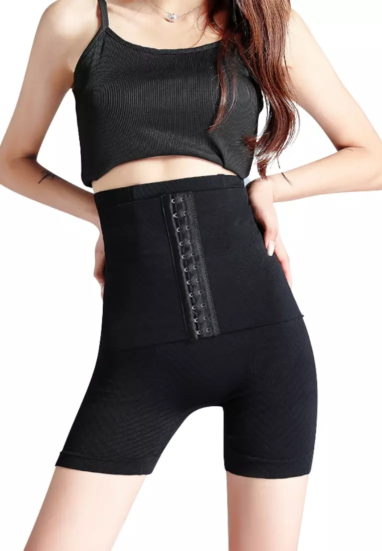 Premium Wara High Waisted Shaping & Lifting Compression Long Girdle Shapewear Shorts in Black