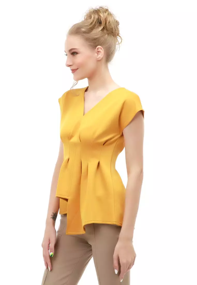 Cheva Top Blouse Wanita Lengan Pendek Material Prime Scuba ORIGINAL - Mustard