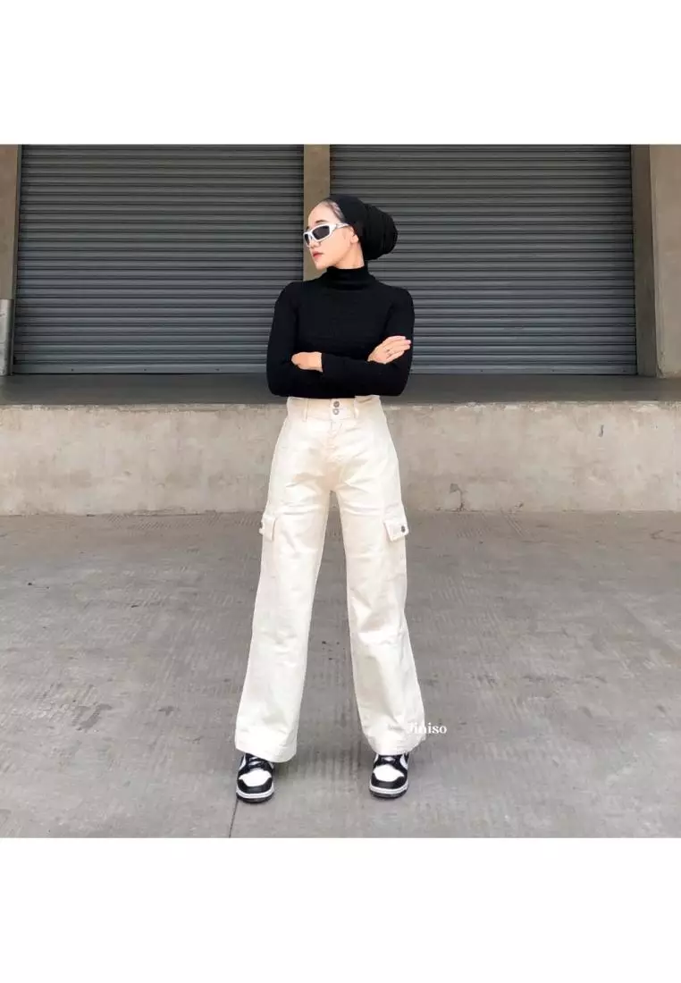 Highwaist Cargo Loose Jeans Khaki 403 HANDS UP