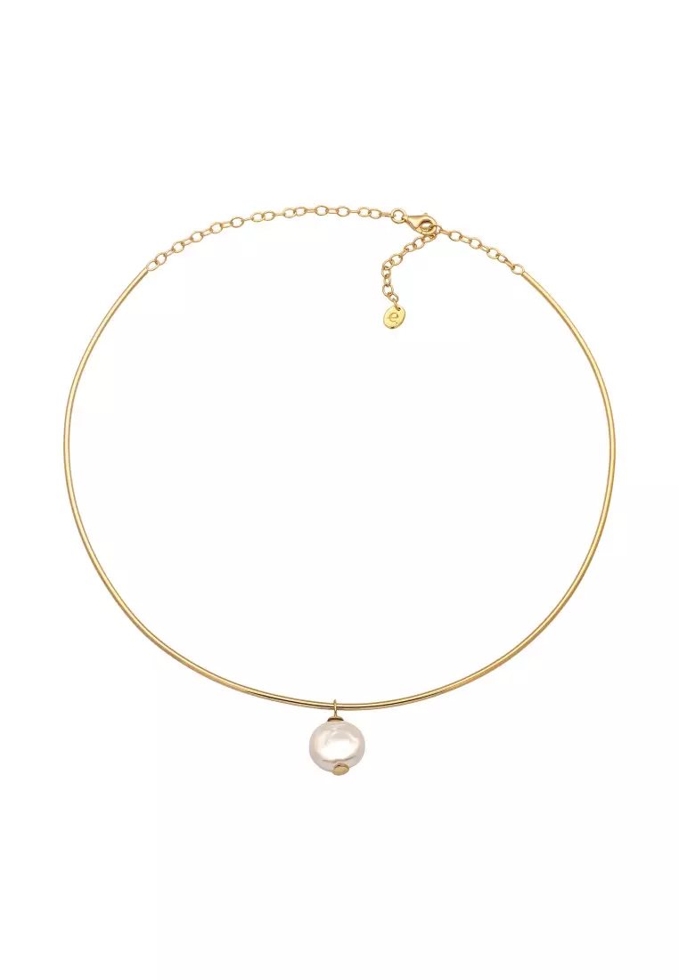 Kalung Perhiasan Perak 925 Wanita Elegant White Shell Pearl Gold Plated