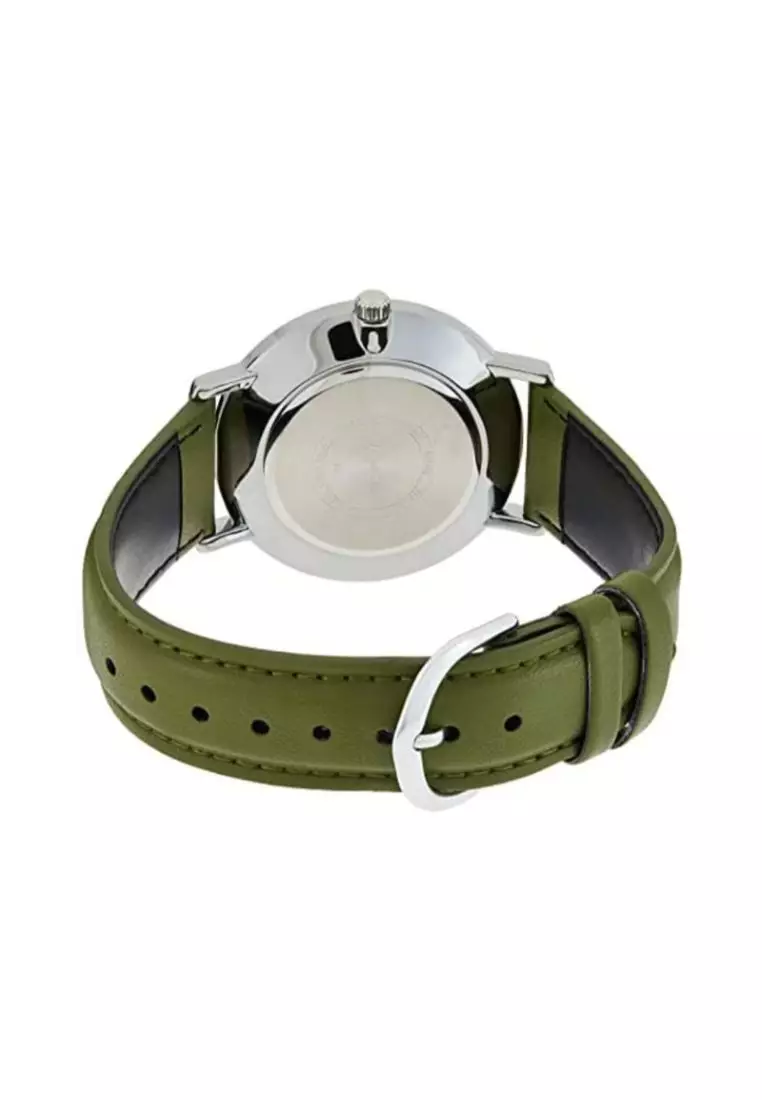 Men's Analog Watch MTP-VT01L-3B Army Green Leather Band Casual Watch
