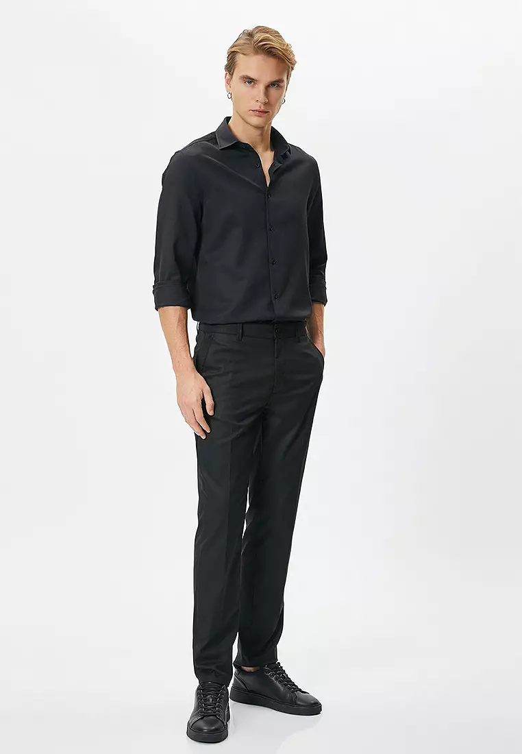 Half Italian Collar Buttoned Long Sleeve Classic Shirt