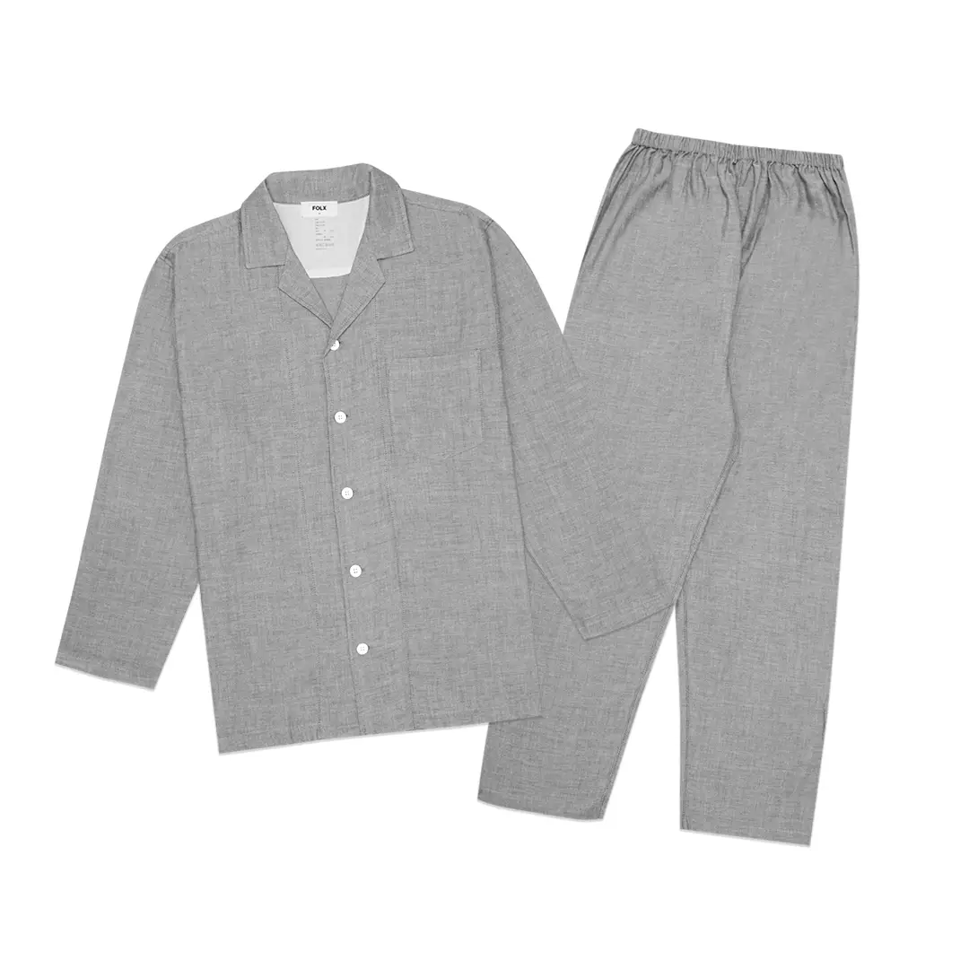 Solid Cotton Pyjamas Set Grey