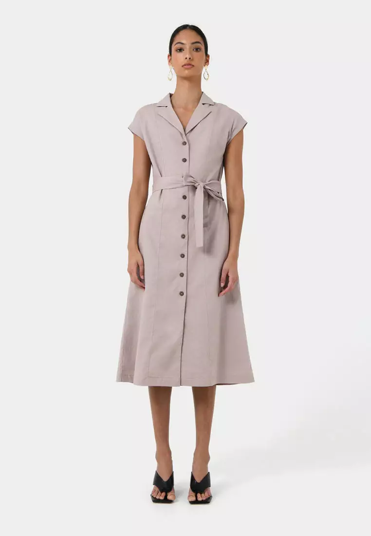Buy FORCAST Kade V-neck Linen Dress 2025 Online ZALORA