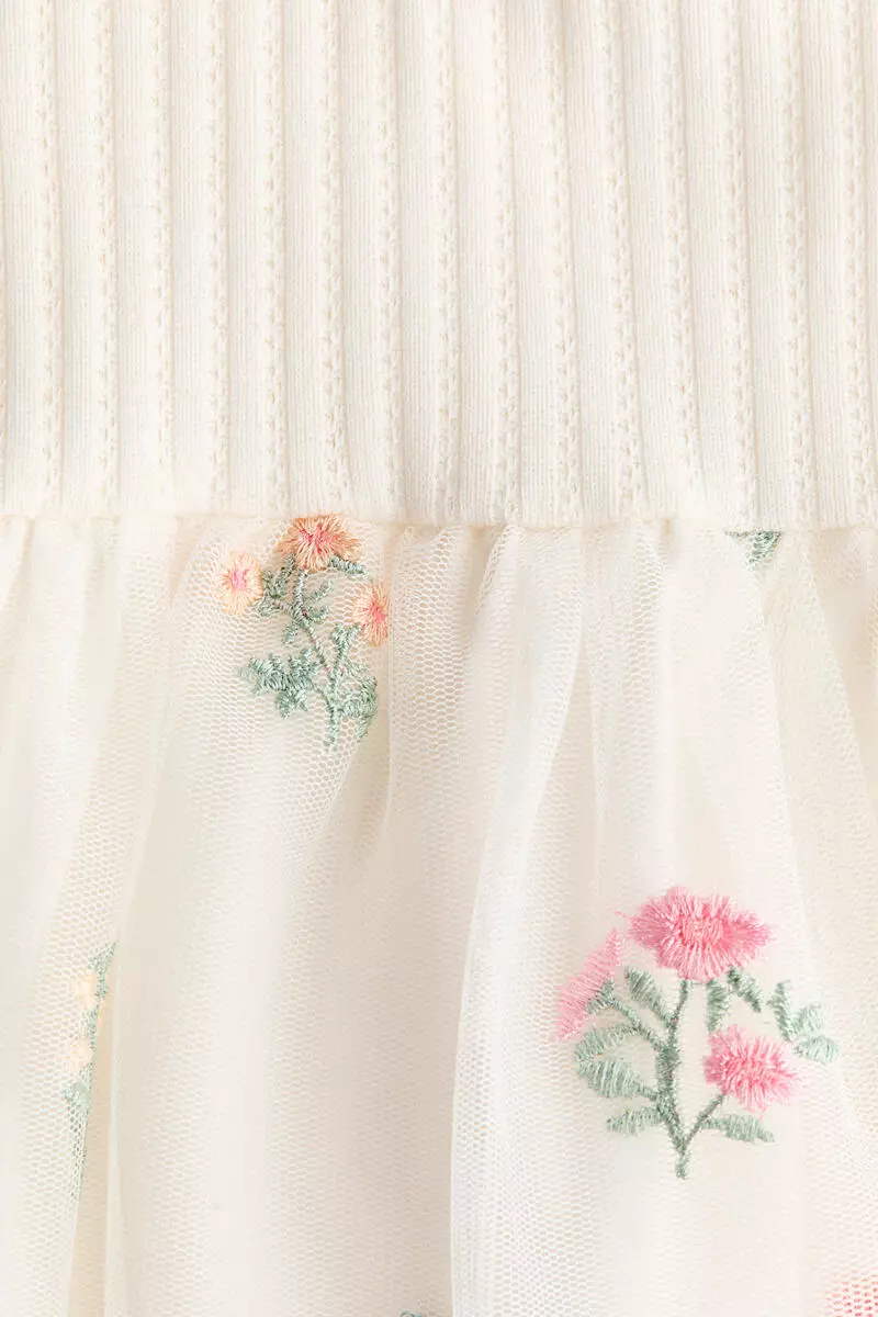 Embroidered tulle-skirt dress