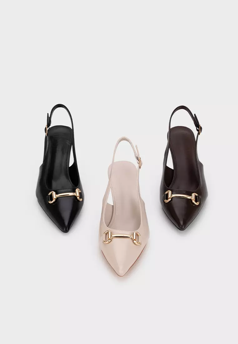 POINTED TOE BUCKLED SLINGBACK MID HEEL