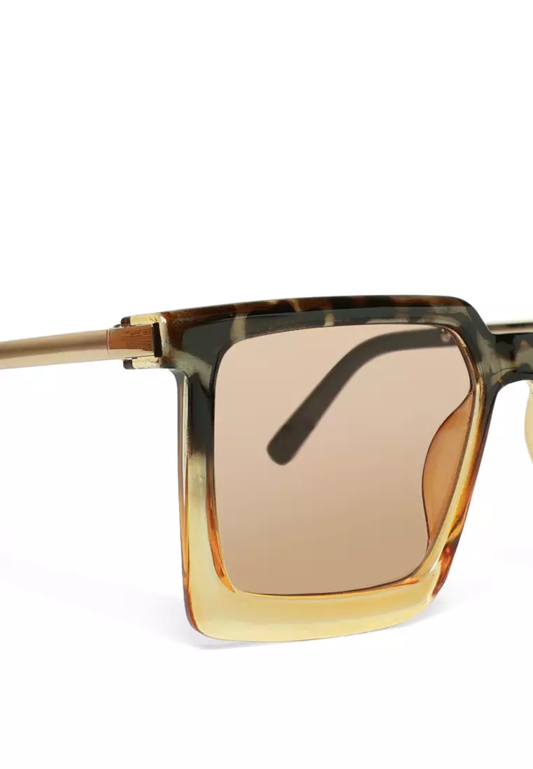 Kacamata Hitam Kotak Murni Warna Coklat/Macan Tutul