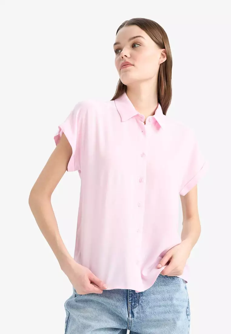 Regular Fit Basic Plain Viscose Short Sleeves Shirt