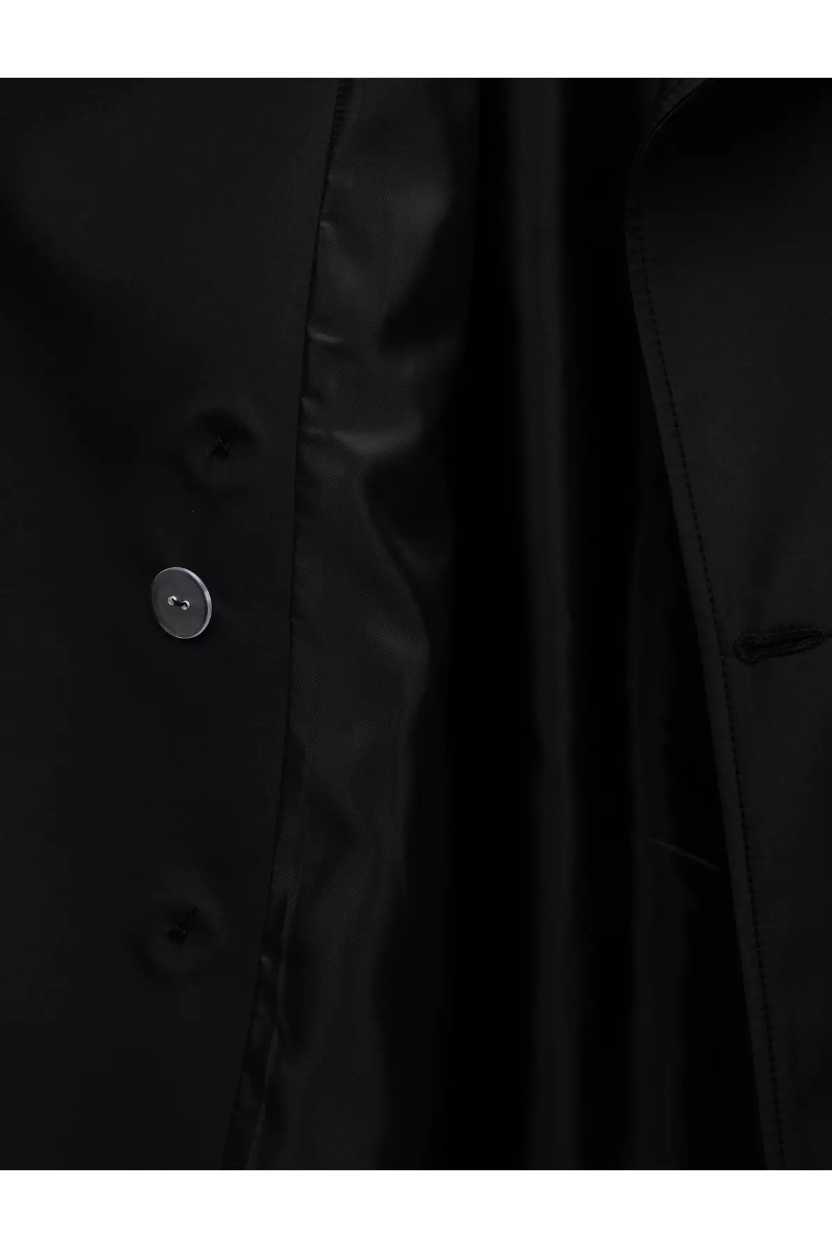 長袖束腰雙排扣長款華達呢風衣連口袋