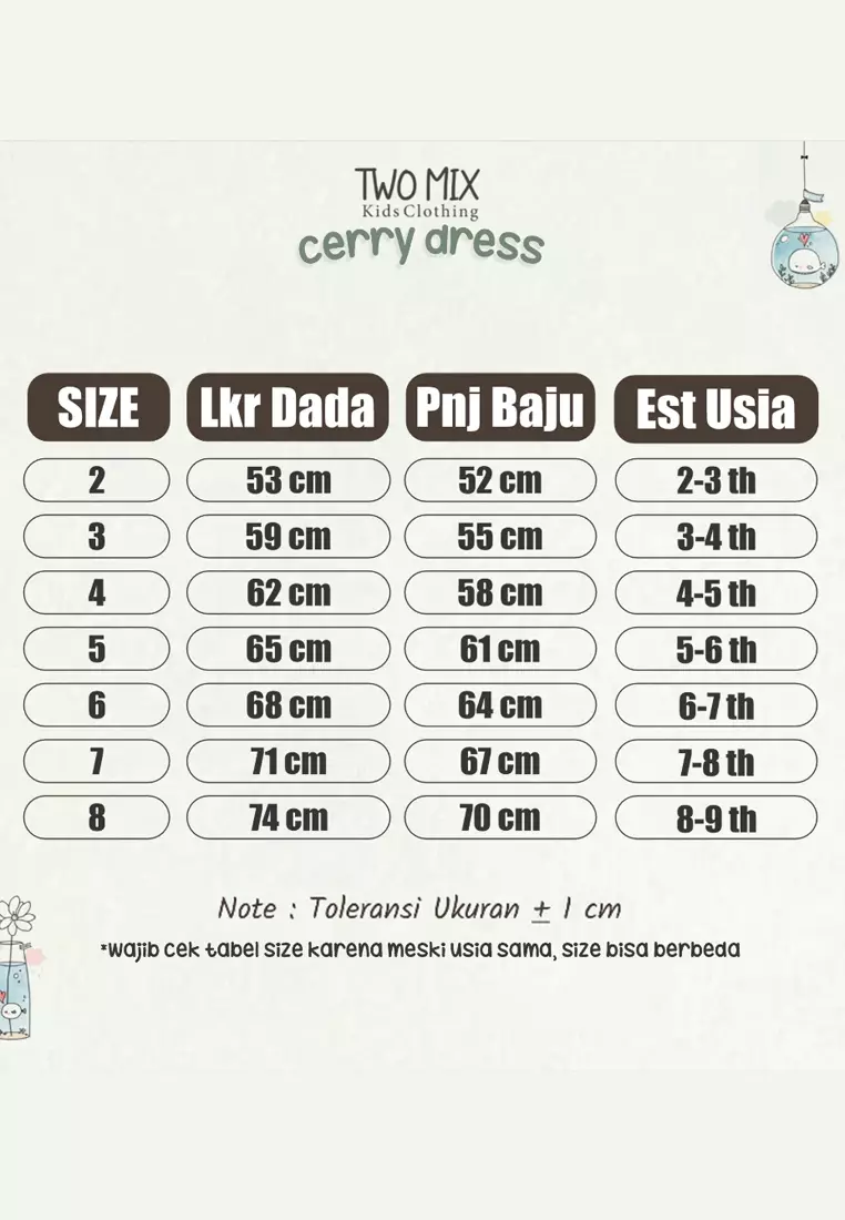 Two Mix - Baju Anak Perempuan Lucu - Cherry Dress Pakaian Anak Cewek 1 2 3 4 5 6 7 8 Tahun 4372B Dusty Pink