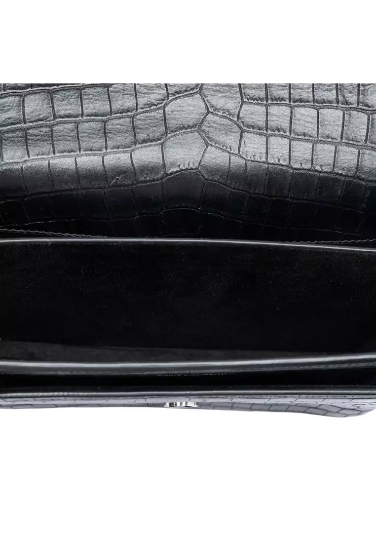 Pre-Loved Saint Laurent Medium Croc Embossed Leather Monogram Sunset Crossbody