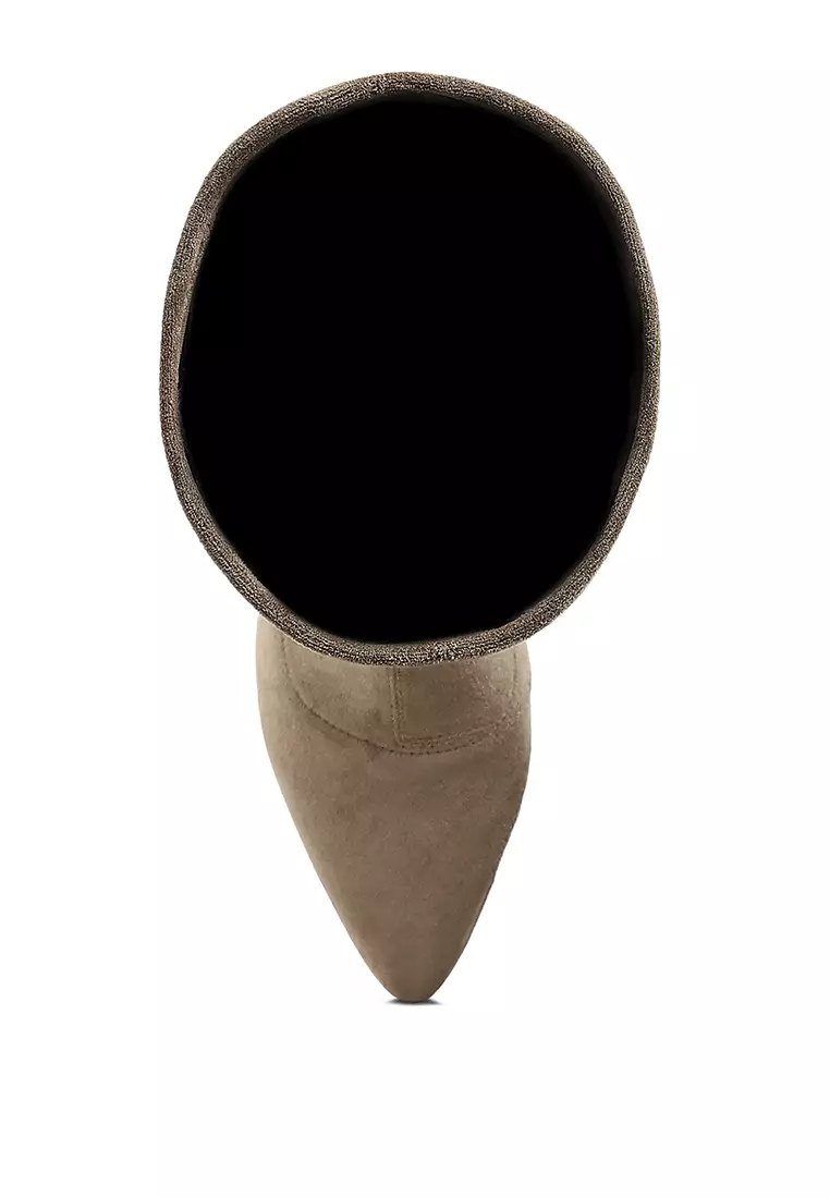 Microfiber Wedge Heel Boots in Taupe