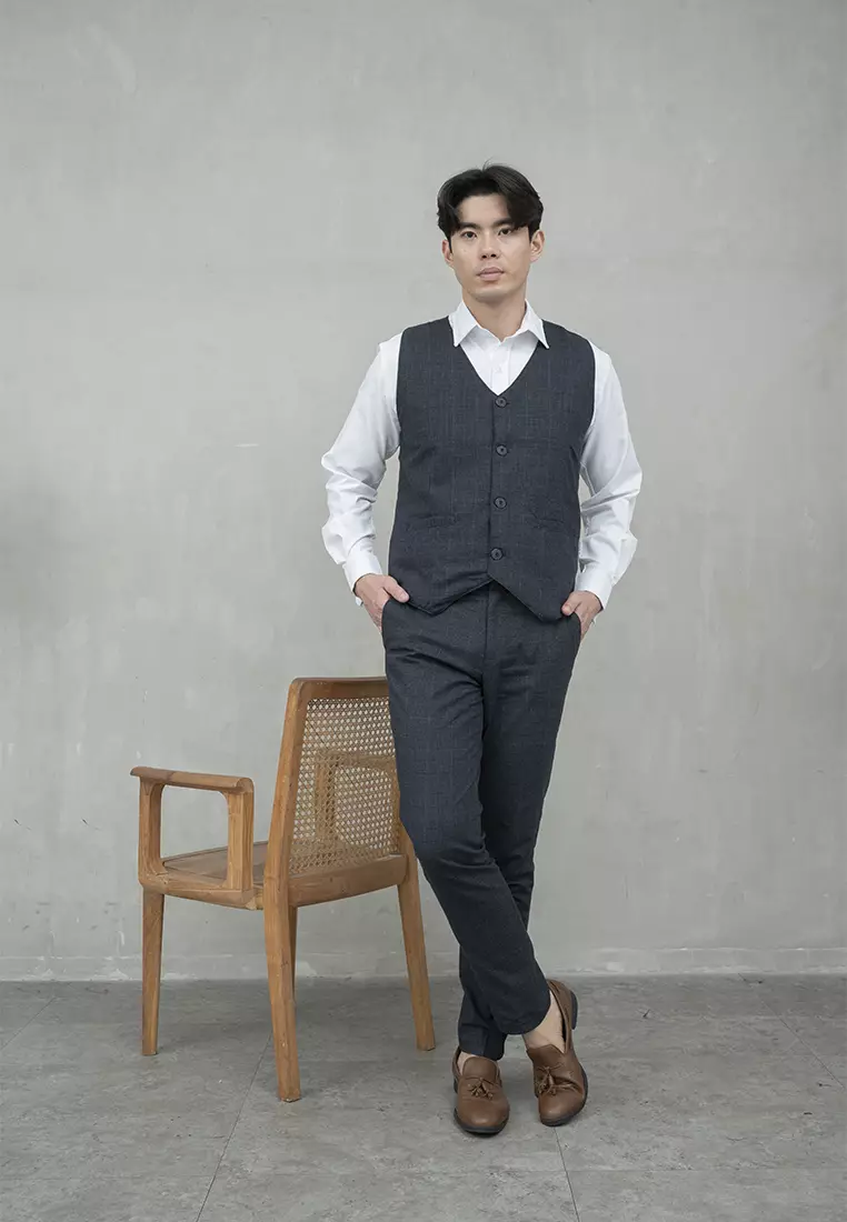 Houseofcuff Vest / Rompi Formal Biru Kotak Navy Waistcoat Wedding Tuxedo