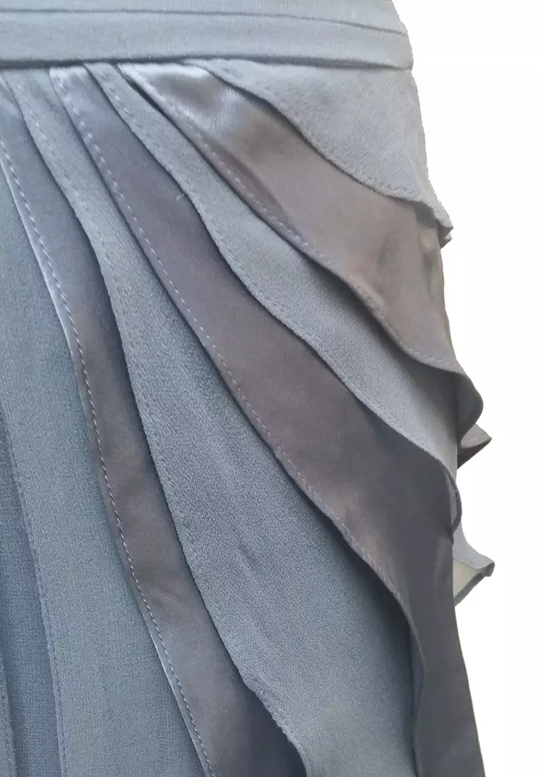 Tiered Chiffon Satin V-neck Cape Sleeve Evening Gown