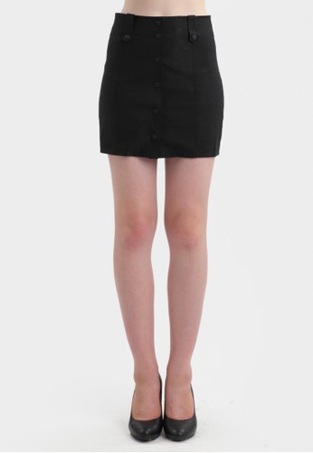 Shania Button Mini Skirt in Black