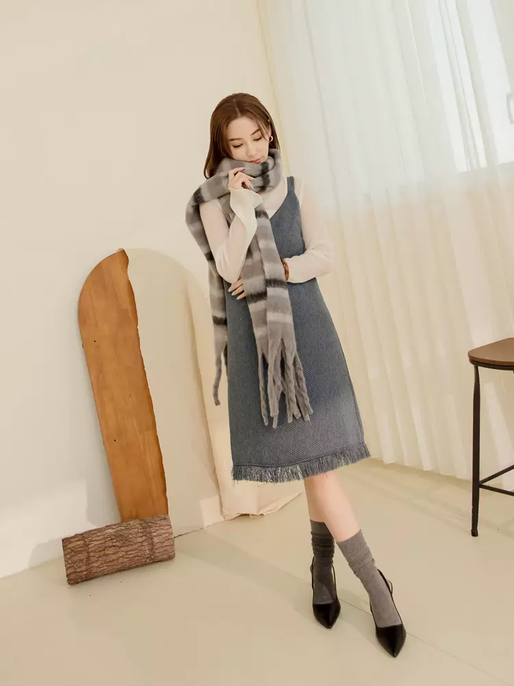 OBSTYLE Textured Hem Drawstring Sleeveless Long Dress DA9885