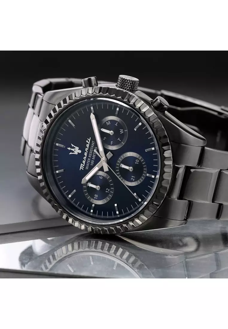 【2 Years Warranty】Maserati Competizione 43mm Dark Grey Men's Chronograph Quartz Watch R8853100019 With Luminous Dial Hands