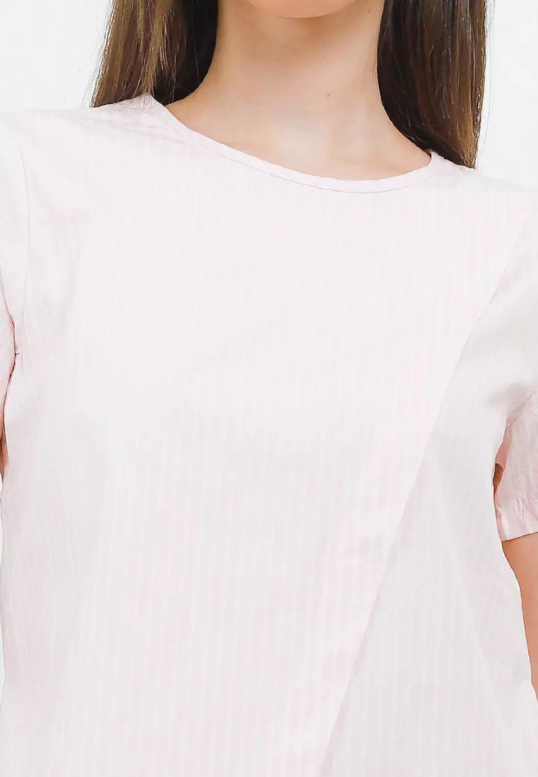 Camari Assymetrical Blouse In Pink Cream Stripes