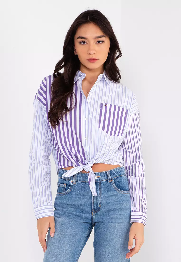 Tommy Hilfiger Colour Block Stripe Tie Front Shirt Tommy