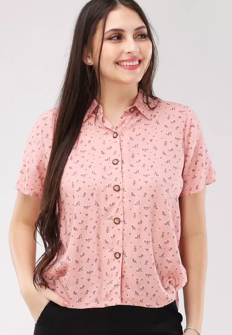 Woven Printed Rayon Short Sleeves Blouse