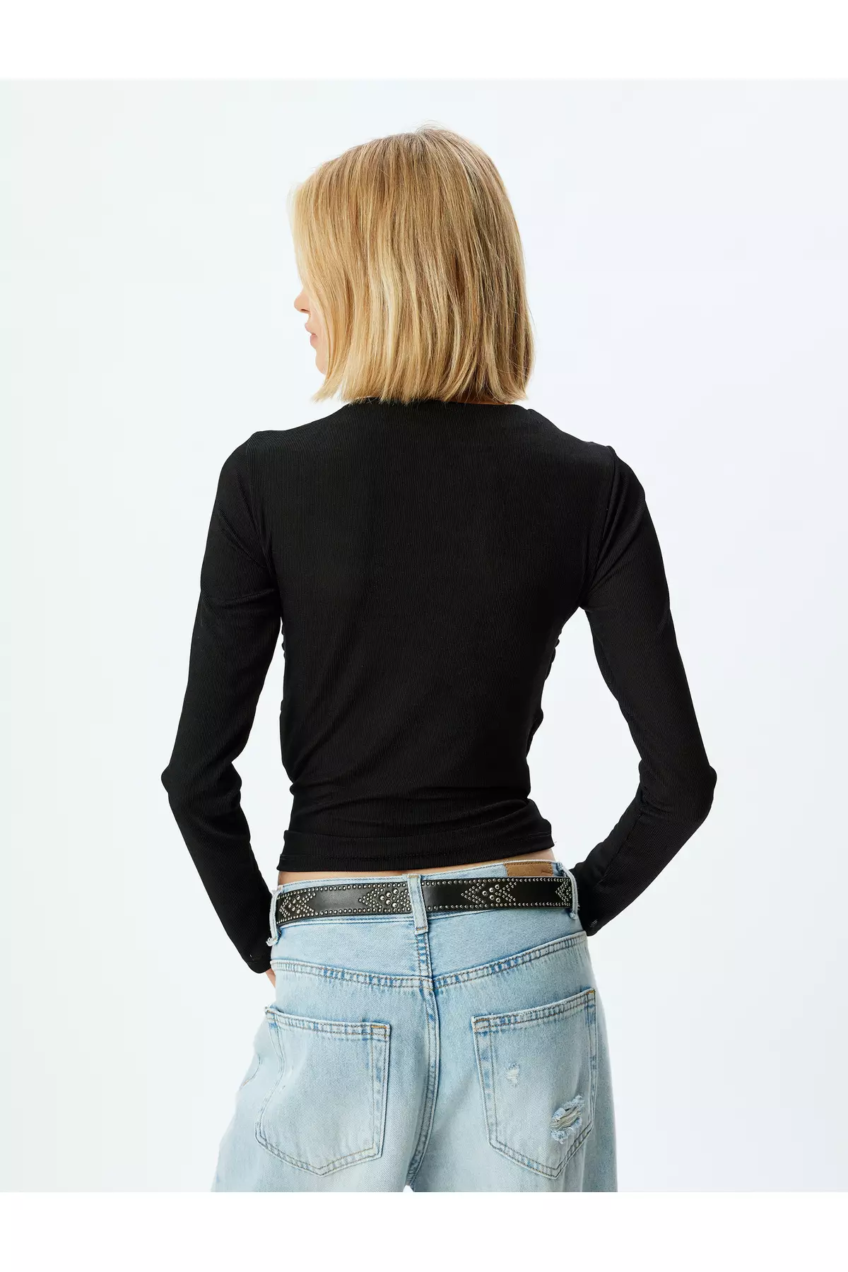 Ribbed Bodysuit Draped Long Sleeve Crew Neck