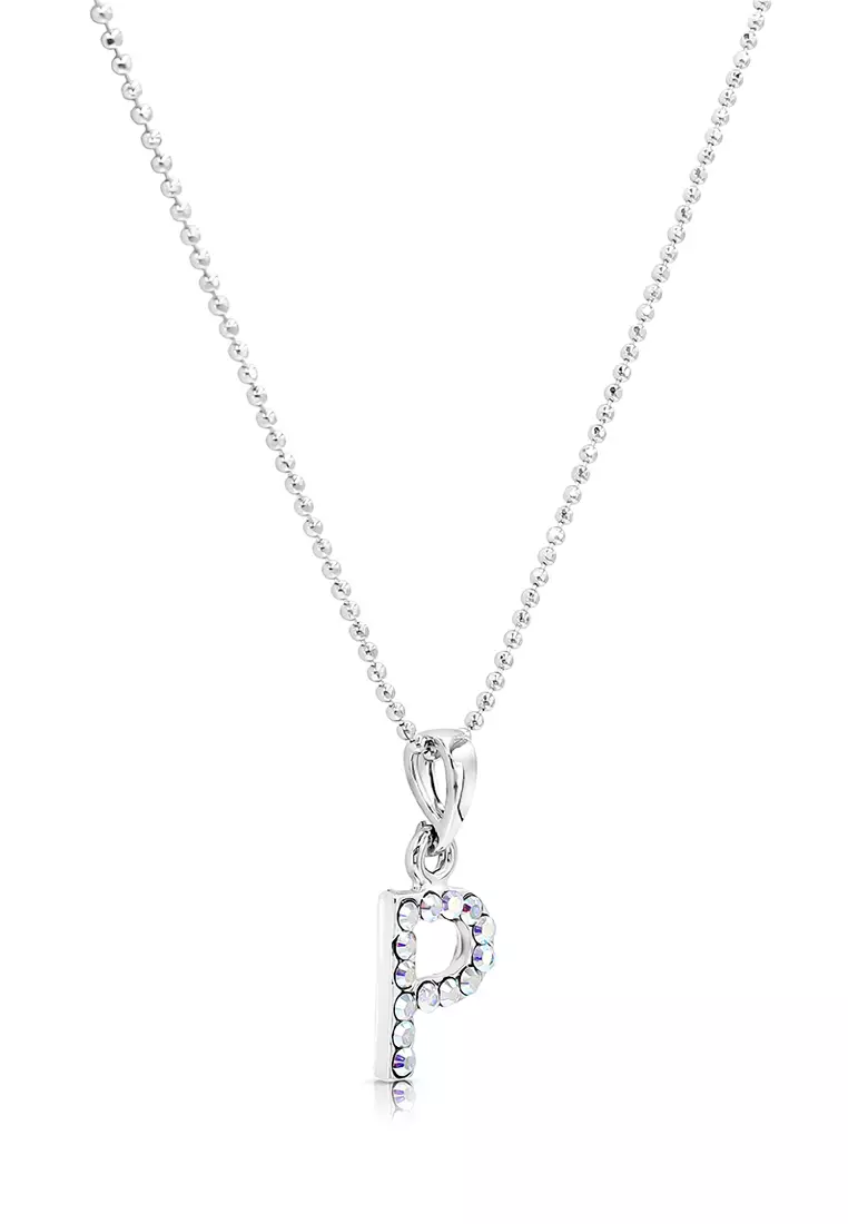 SO SEOUL Personalised Initial Alphabet Letter Swarovski® Aurore Boreale Crystal Pendant Chain Necklace - P / 55cm