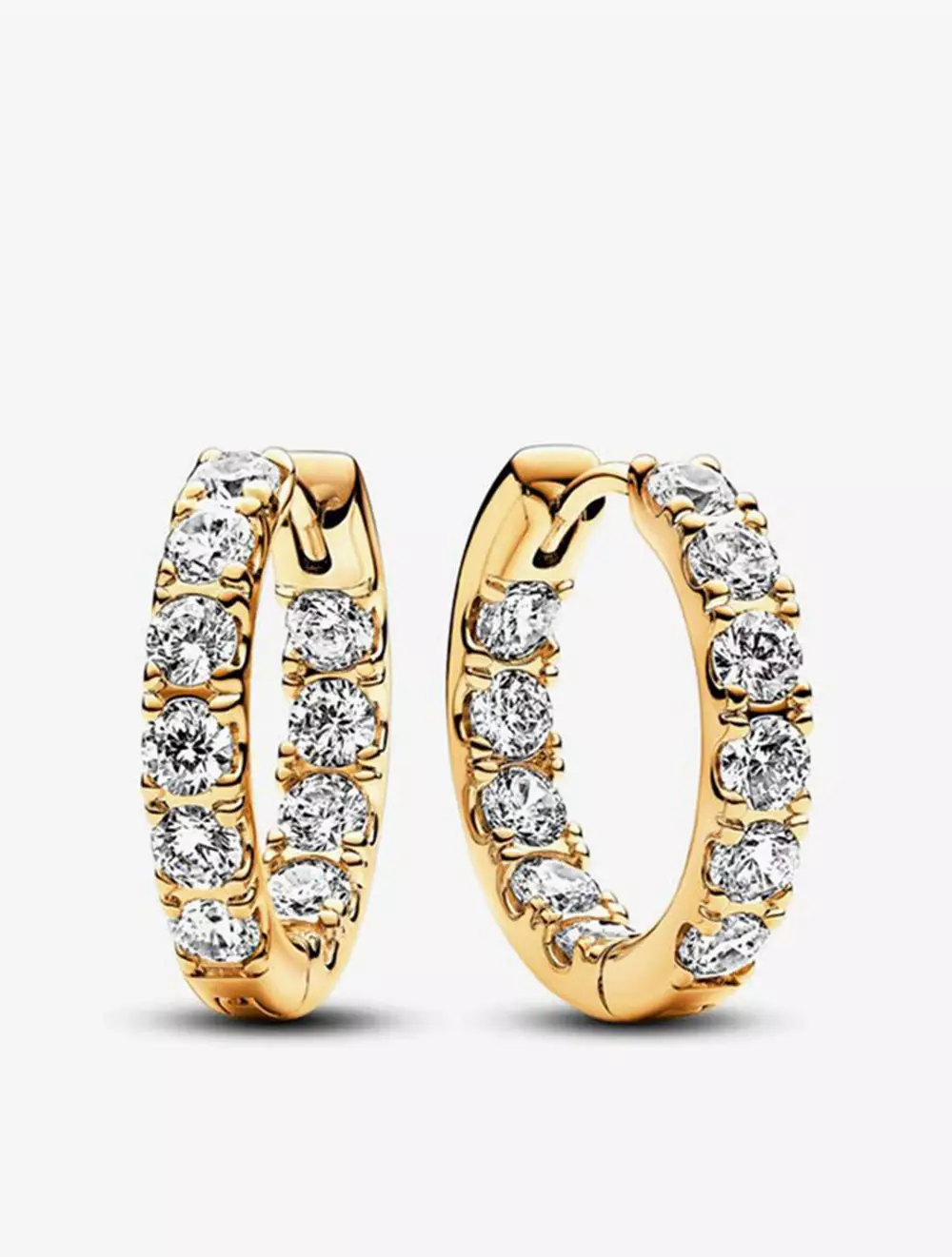Jual PANDORA 14k Gold-plated hoop earrings with clear cubic