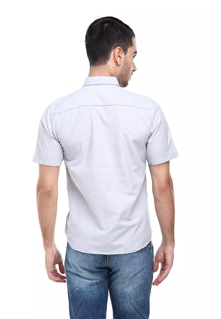Dwan Casual Shirt Kemeja Polos Pria Lengan Pendek Kasual Formal Material Cotton ORIGINAL - Gray