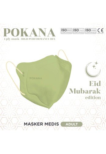 Jual Pokana Pokana 3d 4ply Earloop Medical Mask Edisi Eid Mubarak Olive Green Original Zalora Indonesia