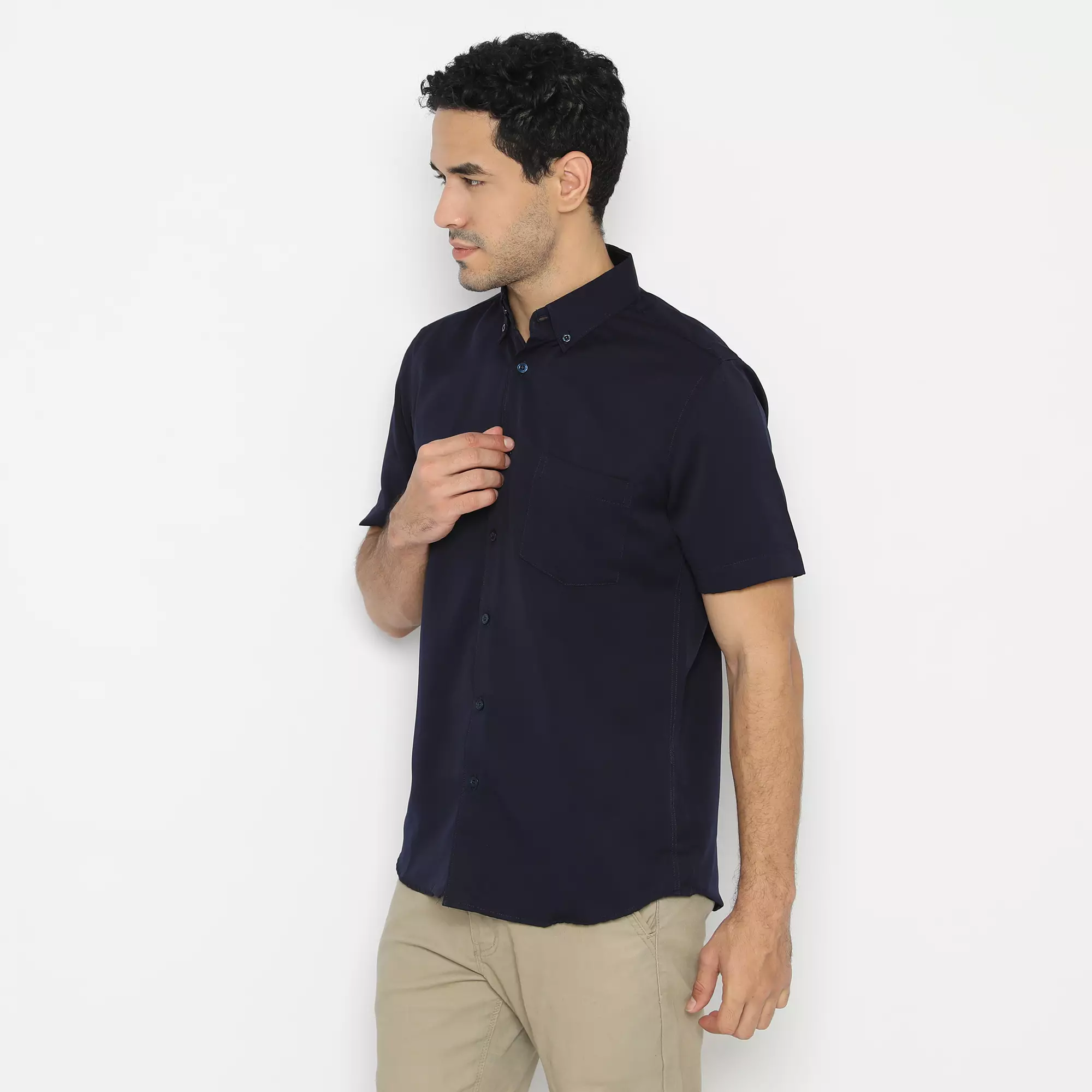 Platini Kemeja Polos Basic Pria Pendek Polinosic Navy 63104