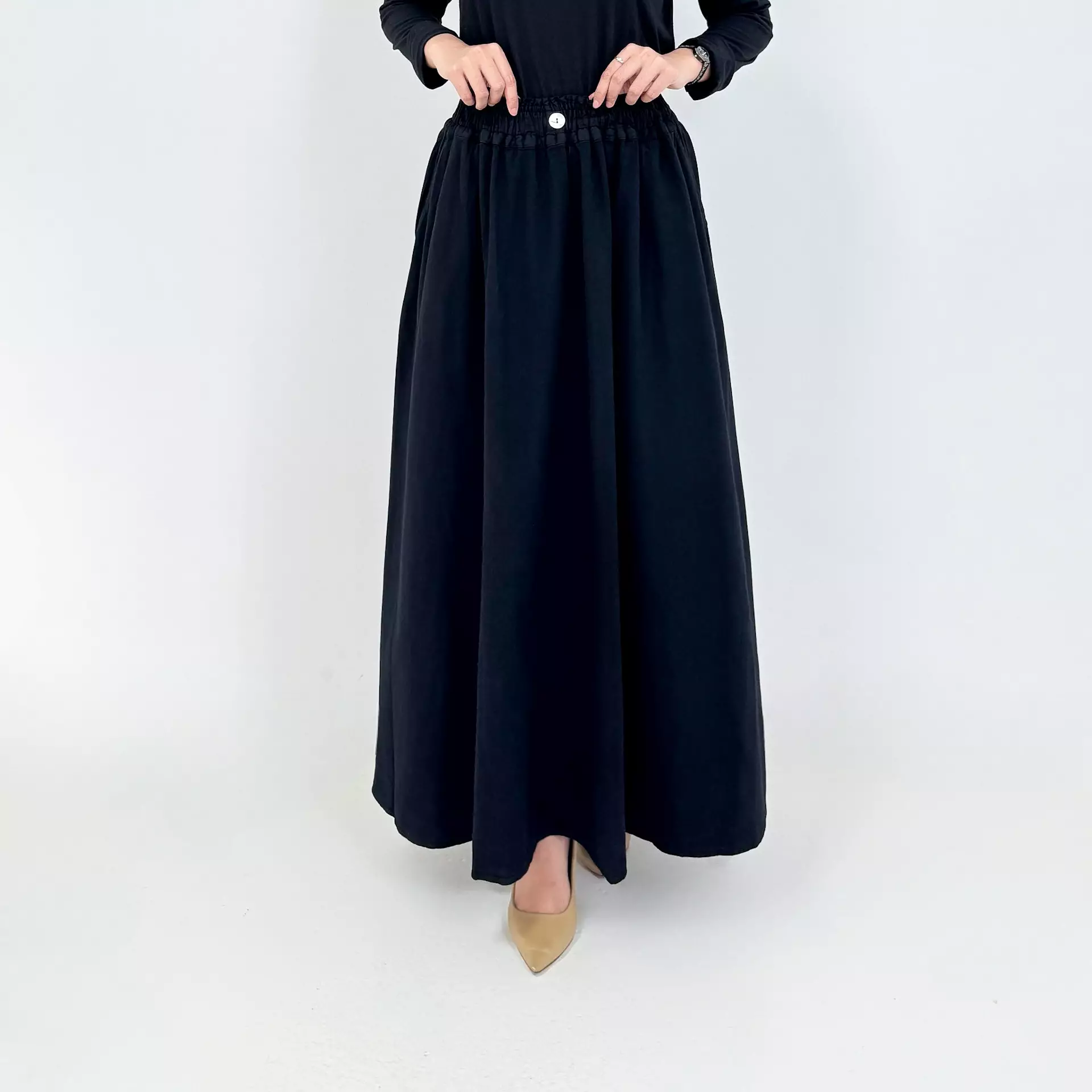 Calista Denim Skirt (HITAM) Rok Panjang Jeans Wanita A-Line