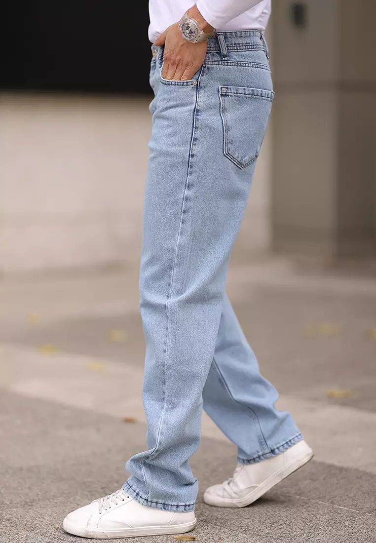 Light Blue 100% Cotton Men's Baggy Fit Jeans Jeans Tmnaw24Je00027