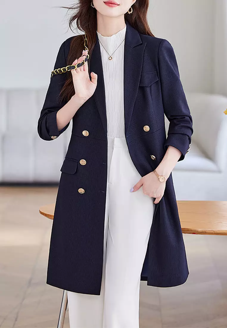 Slim Cut Blazer-style Trench Coat YGH-EM6631