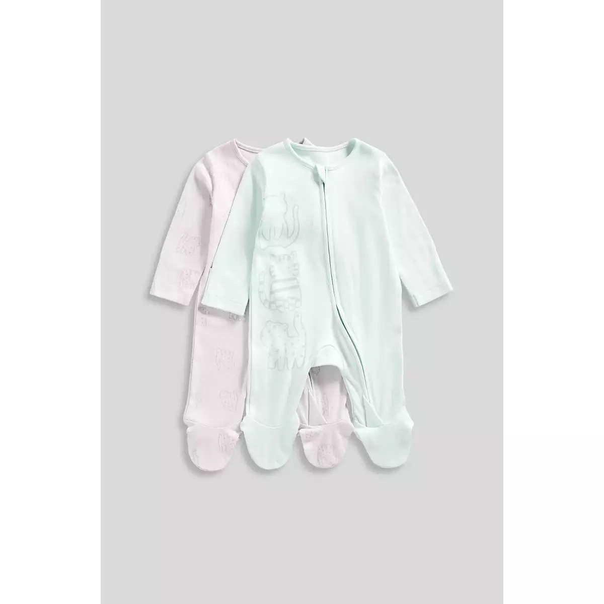 Mothercare Cat Zip-Up Sleepsuits - 2 Pack - Baju Tidur Bayi Perempuan (Hijau)