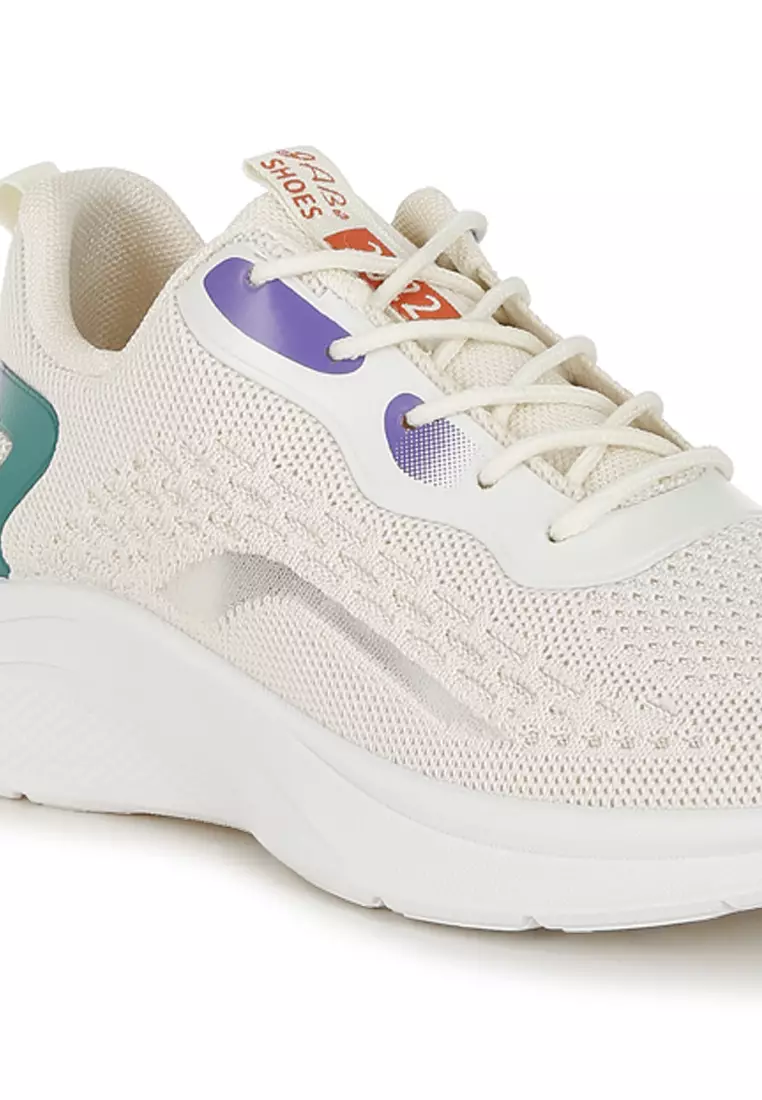 Contrasting Detail Lace-Up Sneakers in Beige